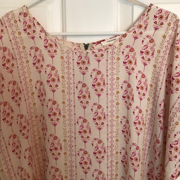 Maurices Chiffon Scoop Neck Cap Sleeve Floral Top Size XXL Pink Gold - Picture 3 of 6